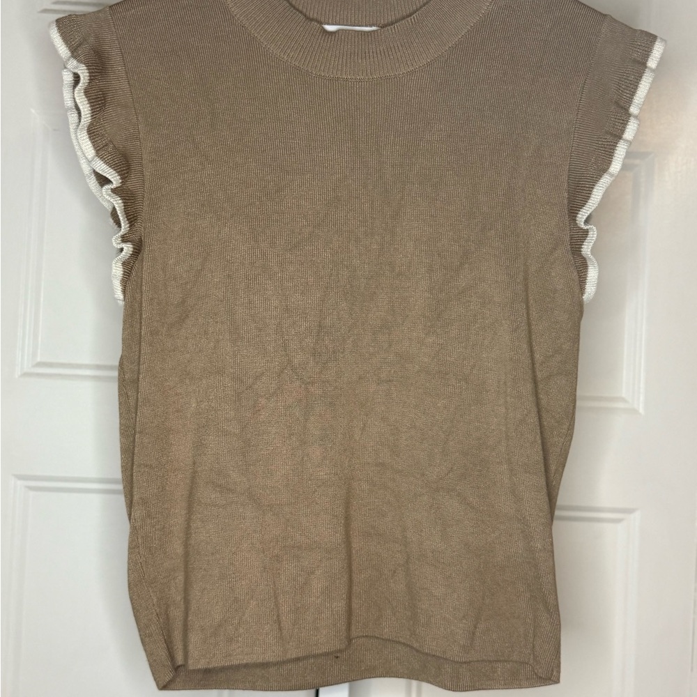 Gilli Beige Knit Ruffle Sleeve Tank Top